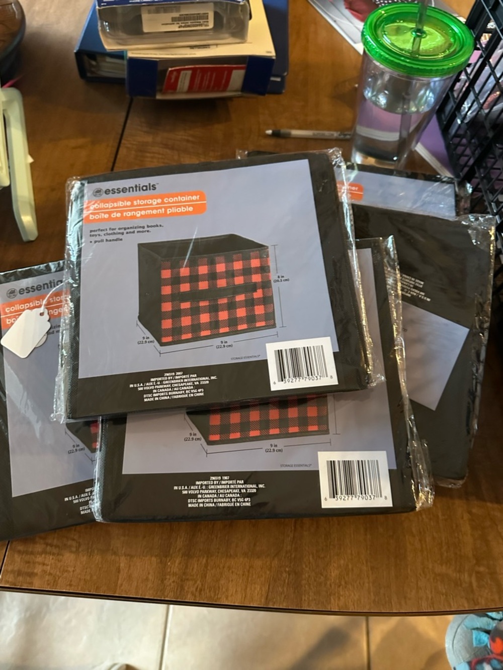 Essentials Black Storage Bin with Red Buffalo Plaid Front set of 7